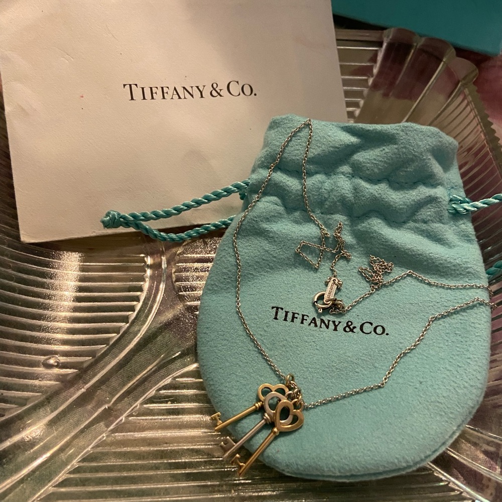 RARE Tiffany & Co 3 Keys Pendant Necklace Silver 925 18K Yellow and Rose gold